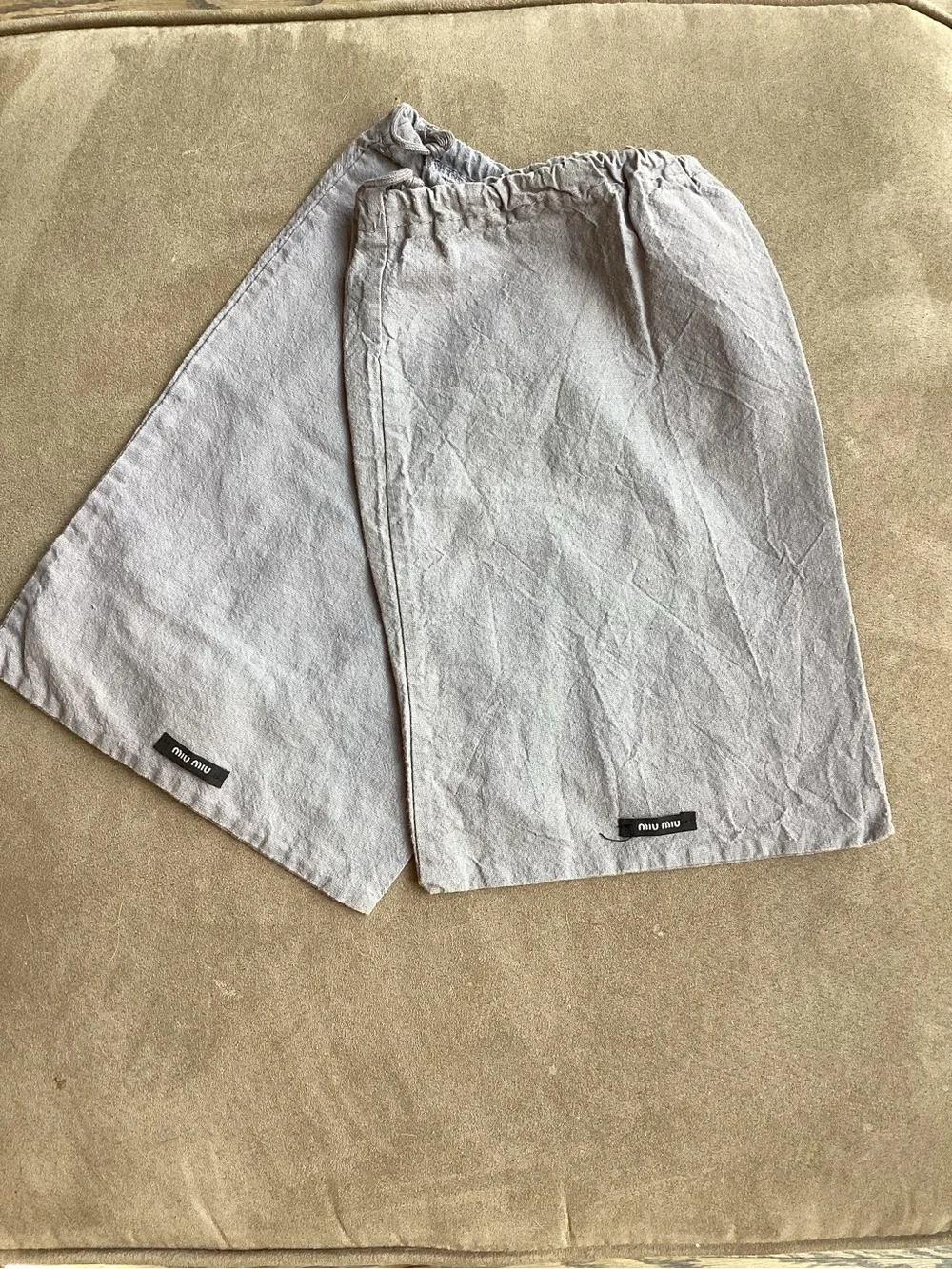 Miu Miu Light Gray Fabric Shoe Bags with Black Logo Tag